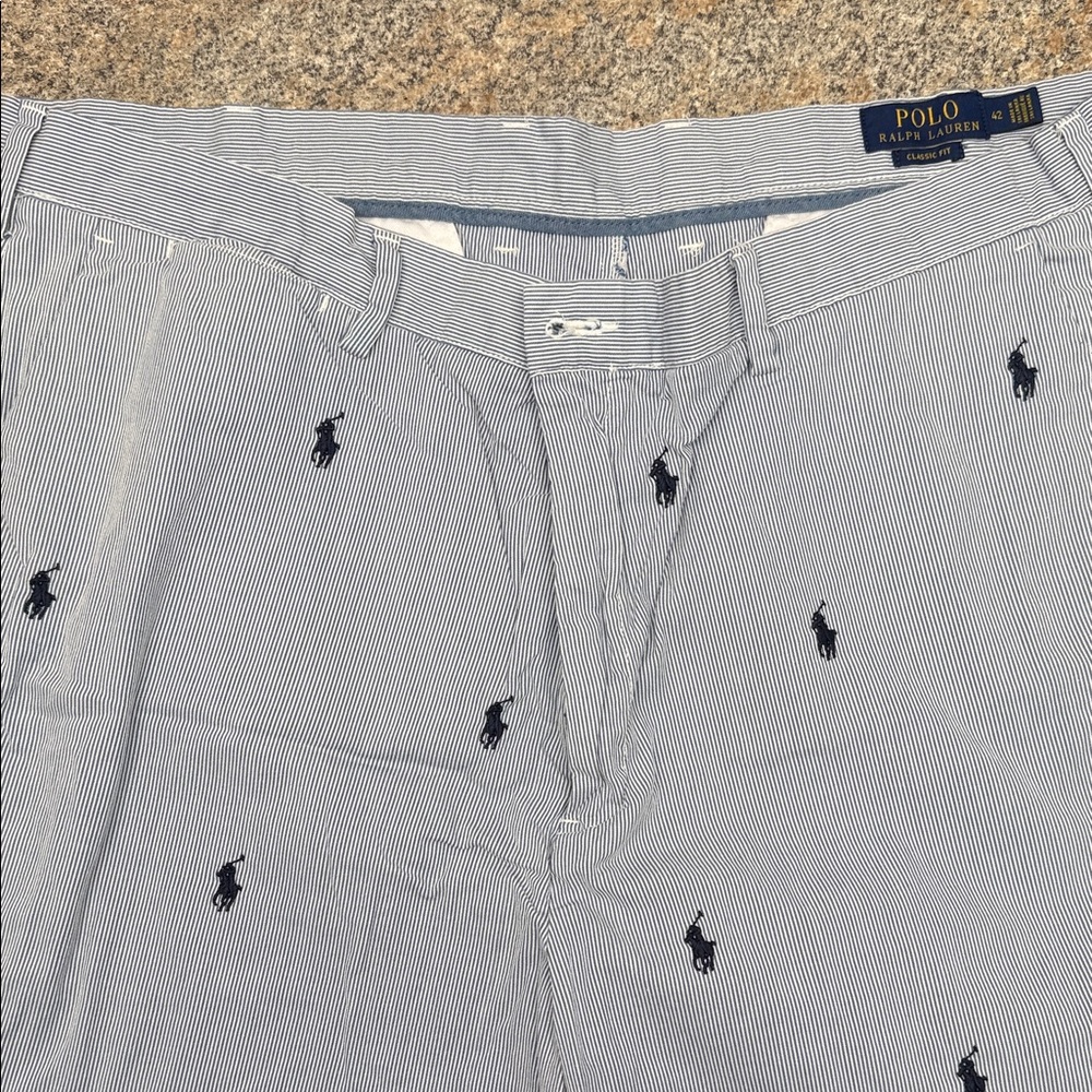 Ralph Lauren Navy and White Striped Classic Fit Shorts